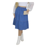 Saia Midi Jeans Feminina