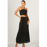Saia Midi Tricot Veludo