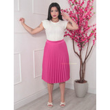 Saia Plissada Feminina Midi