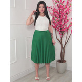 Saia Plissada Feminina Midi