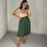 Saia Plissada Midi Com