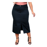 Saia Preta Jeans Longuete