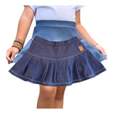 Saia Short Infantil Jeans Fake Azul Marinho Menina 1-10 Anos