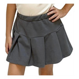 Saia Short Infantil Piquê Pregas Uniforme Cinza chumbo