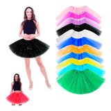 Saia Tule Adulto Colorida C brilho Festa Carnaval 40 Cm Tutu