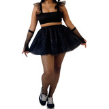Saia Tule Fantasia Bruxa Halloween Adulto Com Brilho 40 Cm