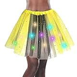 Saia Tutu Feminina Com LED Que Acende Tutu Em Camadas De Tule Saia De Balé Brilhante Com Lantejoulas Para Festa De Halloween Carnaval Amarelo Preto