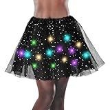 Saia Tutu Feminina Com LED Que Acende Tutu Em Camadas De Tule Saia De Balé Brilhante Com Lantejoulas Para Festa De Halloween Carnaval Preto