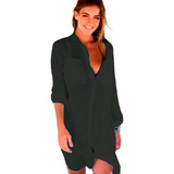 Saida De Praia Branca Vestido Chemise Curta Camisão