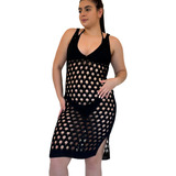 Saída De Praia Curta Crochê Tricot Vestido Alça Moda Praia