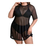 Saída De Praia Curta Feminina Em Tule Vestido Transparente
