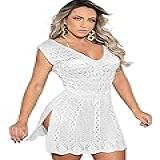 Saída De Praia Curta Fenda Vestido Moda Tricot Verão (branco, P)
