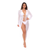 Saída De Praia Longa Renda Tricot Vestido Roupas Femininas