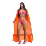 Saida De Praia Longa Vestido Feminino Sobretudo Moda Verao
