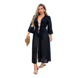 Saída De Praia Longa Vestido Kimono Canga Verão