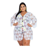 Saída De Praia Midi Com Botões Plus Size Do Tam 46 Ao 60