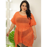 Saída De Praia Plus Size Babado Em Tricot Verão Moda Praia