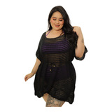 Saida De Praia Plus Size Tricot Furinho Camisão Vestido