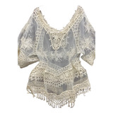 Saida De Praia Renda Blusa Bata Tricot Croche