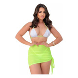 Saida De Praia Saia Curta Drapeada Tule Moda Feminina