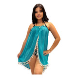 Saída De Praia Vestido Curto Com Franja