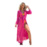 Saída De Praia Vestido Longo Amarração Frontal Elegante