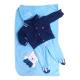 Saída Maternidade Azul Menino Com Suéter Tricô Super Luxo