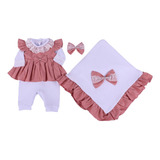 Saida Maternidade Bebe Menina Rosê Luxo Com Renda E Vestido