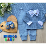 Saida Maternidade Menino Tricot Azul Bebê Tema Urso Principe