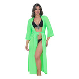 Saida Praia Longa Vestido Feminino Sobretudo Moda Verão Top Cor Verde-néon Tamanho U 36 - 42
