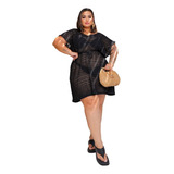 Saida Vestido Praia Tricô Canga Kimono Plus Size Moda Verao