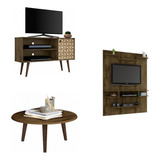 Sala De Estar Completa Com Painel Mesa E Rack Móveis Wt