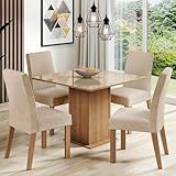 Sala De Jantar Madesa Evelin Mesa Tampo De Vidro Com 4 Cadeiras Rustic Crema Imperial
