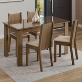 Sala Jantar Mesa Tampo Vidro 4 Cadeiras Kiara Madesa Rsb Cor Rustic bege Desenho Do Tecido Das Cadeiras Liso
