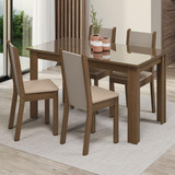 Sala Jantar Mesa Tampo Vidro 4 Cadeiras Suzy Madesa Rcb Cor Rustic crema bege Desenho Do Tecido Das Cadeiras Liso