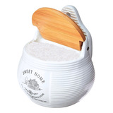 Saleiro De Parede Porcelana Com Tampa De Madeira Bambu