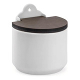 Saleiro De Parede Porcelana Com Tampa De Madeira Porta Sal De Louça 1 Kg