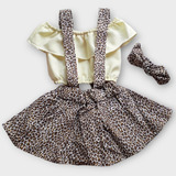 Salopete Com Tiara Infantil Body Feminina Roupa De Bebê Luxo