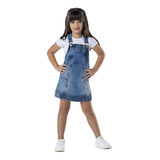 Salopete Infantil Mania Kids Jeans Menina Vestido Lev 4 A 12