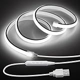 Samsion Faixa De Luz LED COB USB 5V Com Regulador De Intensidade De Luz Do Dia 1-5 M- Luzes LED Brancas Ajustáveis Para Ambientes Internos 6000K Super Densidade 320LEDs-M IP67 Fita De LED à Prova