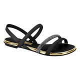 Sandalia Beira Rio Rasteira Feminina Strass Brilho Conforto