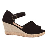 Sandália Espadrille Feminina Anabela Nobuck Salto Corda