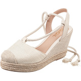 Sandalia Feminina Anabela Espadrille Corda Trança Leve Macia