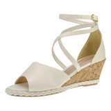 Sandália Feminina Anabela Salto Espadrille Tira Amarração