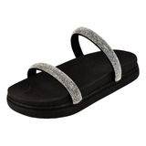 Sandália Feminina Birken Tiras Strass Papete