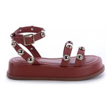 Sandalia Feminina Flat Enfeite Tiras Bolinhas Metal Damannu