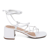 Sandália Feminina Gladiadora Salto Quadrado Branco Dubuy