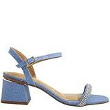 Sandália Feminina Vizzano Salto Médio Grosso Brilho Strass Conforto Gliter Jeans -36- Jeans-