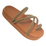 Sandália Papete Feminina Chinelo Flat Birken Brilho Cristal