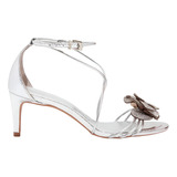 Sandalia Santa Lolla Craquele Flor Strass Salto Fino Prata